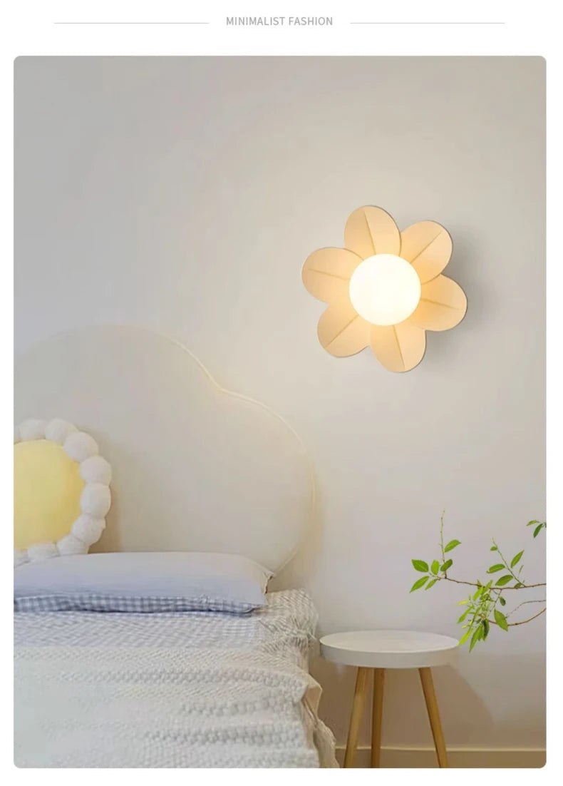 Petal Flower Wall Lamps for Children's Room Princess Bedroom Girl's Bedside Light Romantic LED Glass Flower Design Nursery Lighting