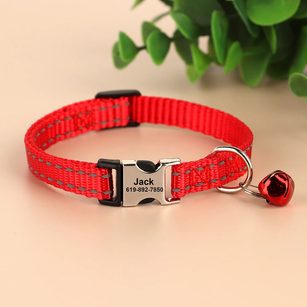 Personalized Cat Collar – Adjustable with Bell & Engraved ID Tag