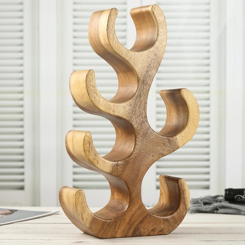 Sleek and Chic Looking Living Room Furniture Solid Wooden Tree Coral Shape Wine Racks Countertop