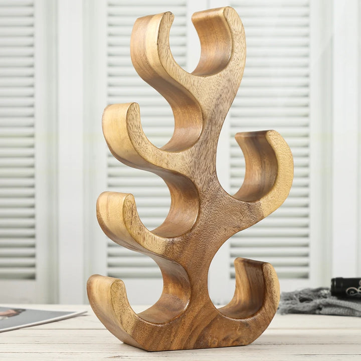 Sleek and Chic Looking Living Room Furniture Solid Wooden Tree Coral Shape Wine Racks Countertop