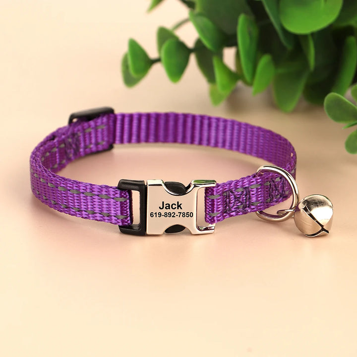 Personalized Cat Collar – Adjustable with Bell & Engraved ID Tag