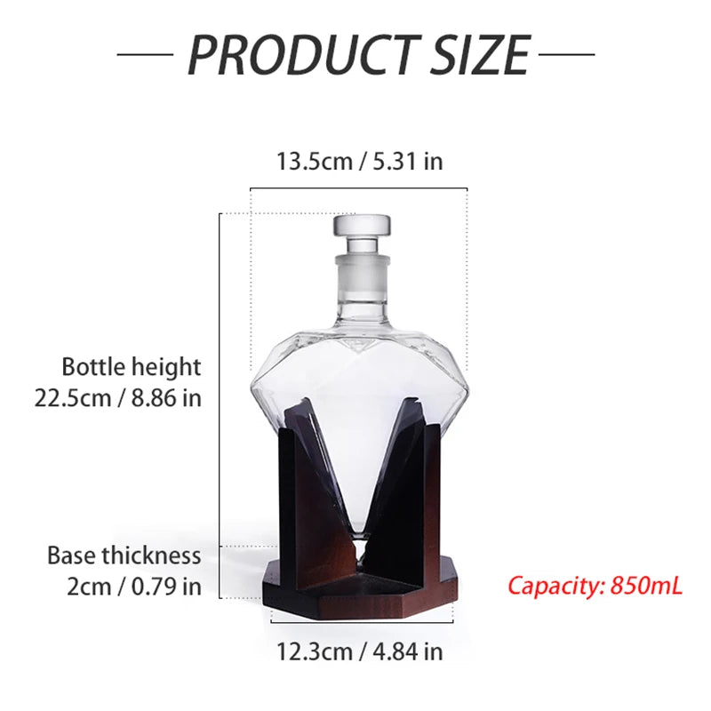 Diamond wine bottle set with wooden base