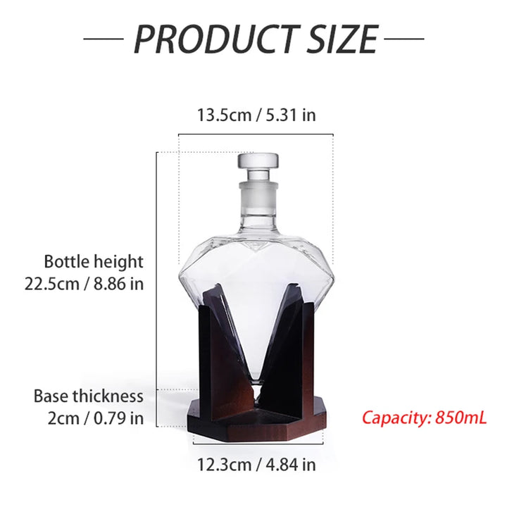 Diamond wine bottle set with wooden base
