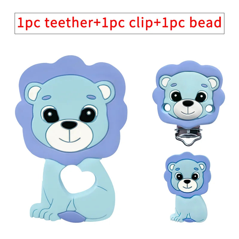 Lion Baby Teether Set – 1/3/10pcs Silicone Beads & Pacifier Chain
