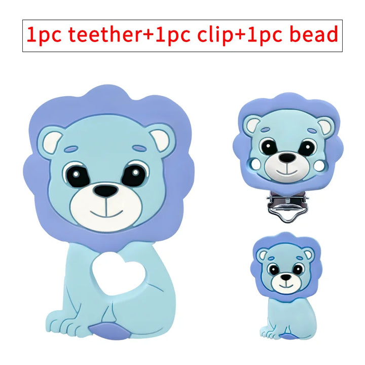 Lion Baby Teether Set – 1/3/10pcs Silicone Beads & Pacifier Chain