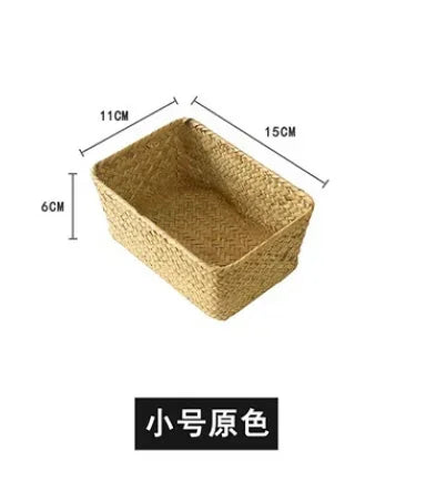 Handmade Seagrass Woven Storage Box with Lid Eco-Friendly Seaweed Finishing Basket for Bath Cosmetic Towel Sundry Storage