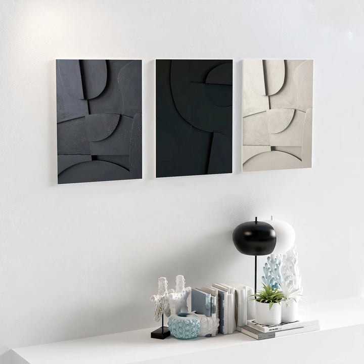 Abstract 2D Flat Poster Black Grey White Canvas Print Wall Art Modern Stone Effect Decor Painting for Bedroom Living Room Office