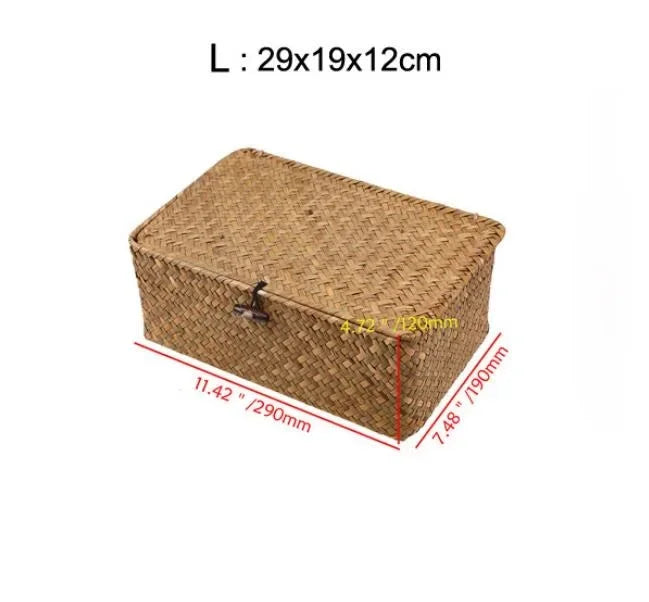 Handmade Seagrass Woven Storage Box with Lid Eco-Friendly Seaweed Finishing Basket for Bath Cosmetic Towel Sundry Storage