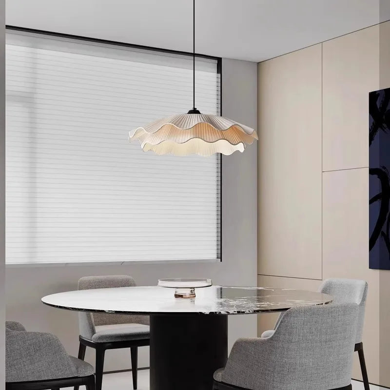 Arwen LED Wave Pendant Lamp White round Modern Nordic Design for Dining Room Study Bedroom Simple Artistic Wabi Sabi Style