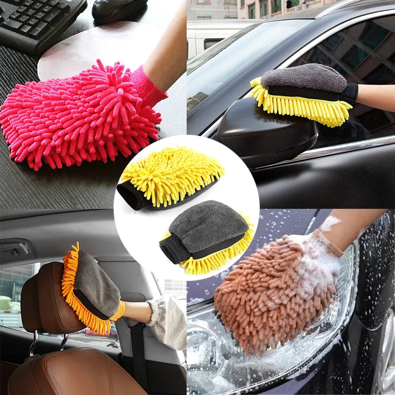 Microfiber Chenille Car Wash Gloves Scratch-Free Double-Sided Coral Velvet Sponge for Auto Cleaning Detailing Tool