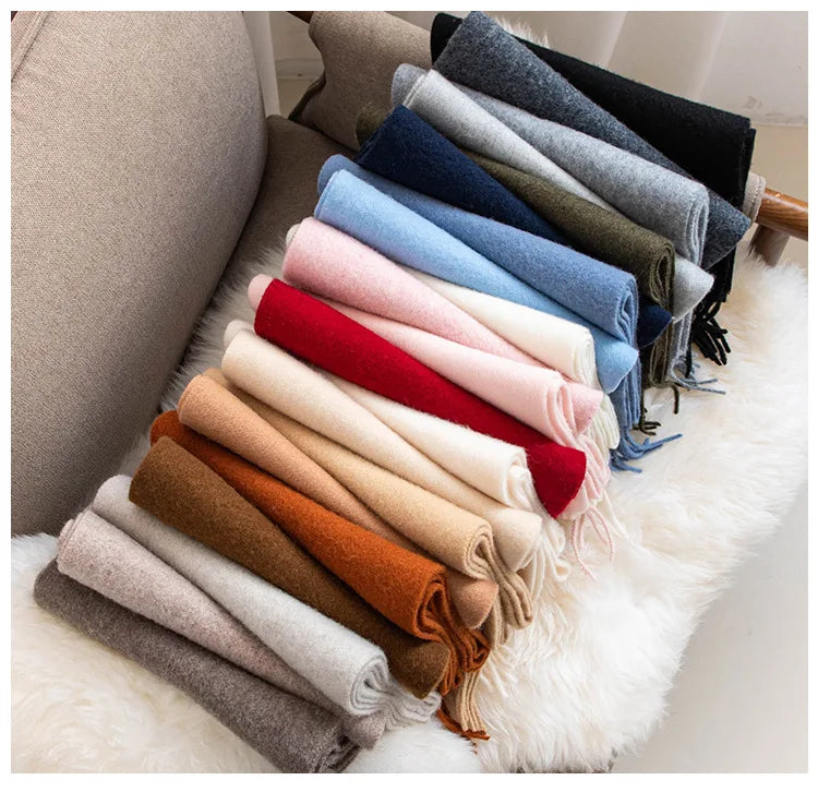 Ladies 100% Pure Wool Scarf Versatile Simple Design Warm Solid Color Shawl for Autumn Winter Commute