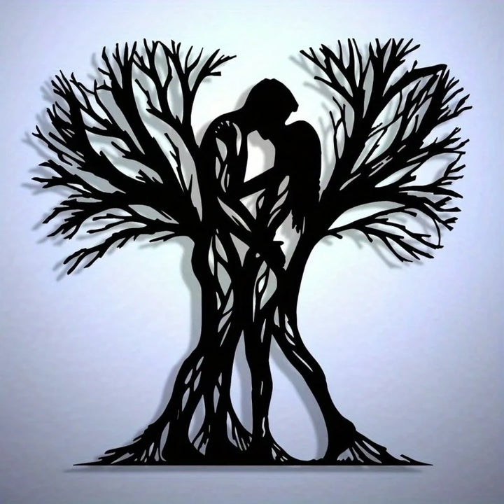 Couple & Tree Metal Wall Art – Flower-Adorned Decor for Living Room, Bedroom & Holiday Gifting