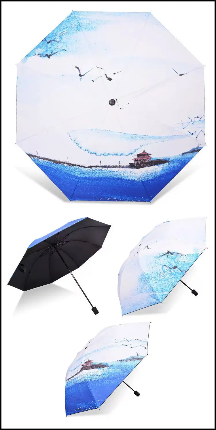 Blue Sky Umbrella – Anti-UV Folding Parasol with Cloud Print for Men & Women