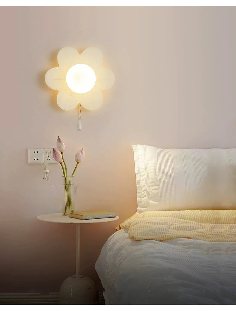 Petal Flower Wall Lamps for Children's Room Princess Bedroom Girl's Bedside Light Romantic LED Glass Flower Design Nursery Lighting