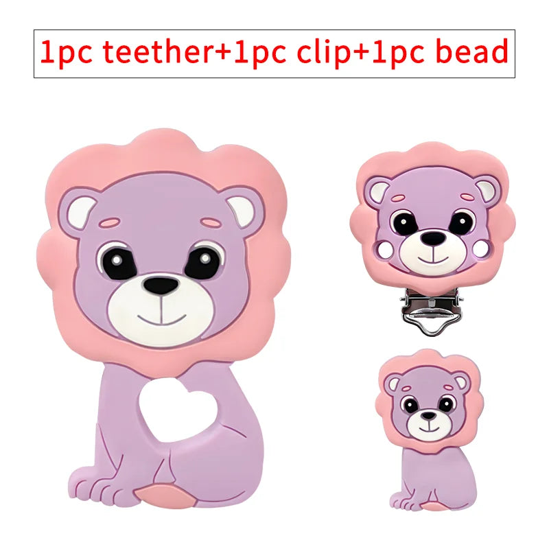 Lion Baby Teether Set – 1/3/10pcs Silicone Beads & Pacifier Chain