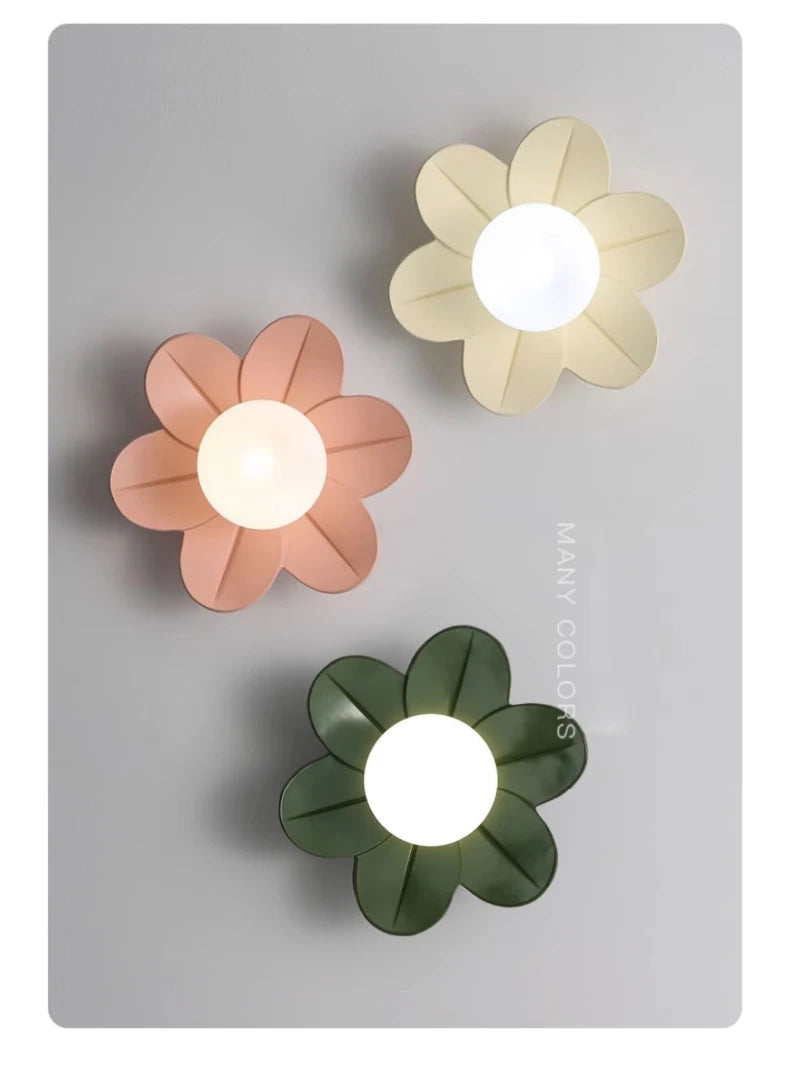 Petal Flower Wall Lamps for Children's Room Princess Bedroom Girl's Bedside Light Romantic LED Glass Flower Design Nursery Lighting
