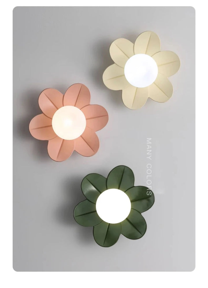 Petal Flower Wall Lamps for Children's Room Princess Bedroom Girl's Bedside Light Romantic LED Glass Flower Design Nursery Lighting