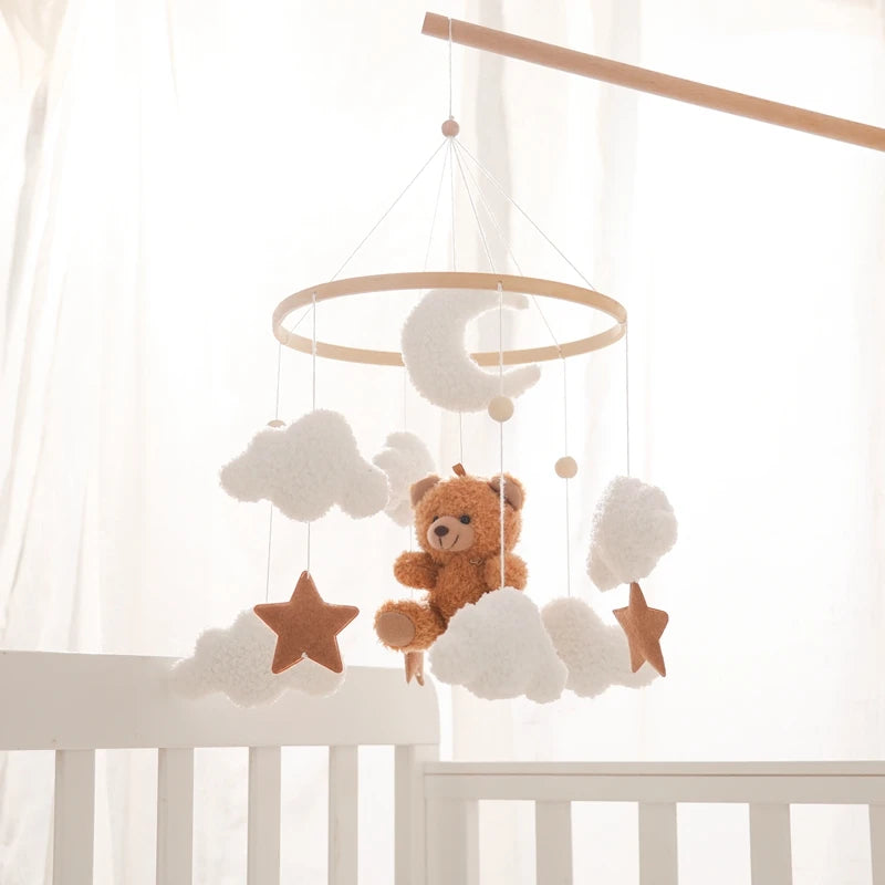 Cartoon Bear Crib Mobile – Soft Felt Music Bell for Newborns