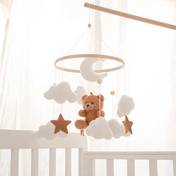 Cartoon Bear Crib Mobile – Soft Felt Music Bell for Newborns