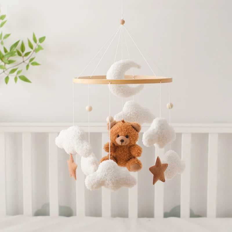 Cartoon Bear Crib Mobile – Soft Felt Music Bell for Newborns