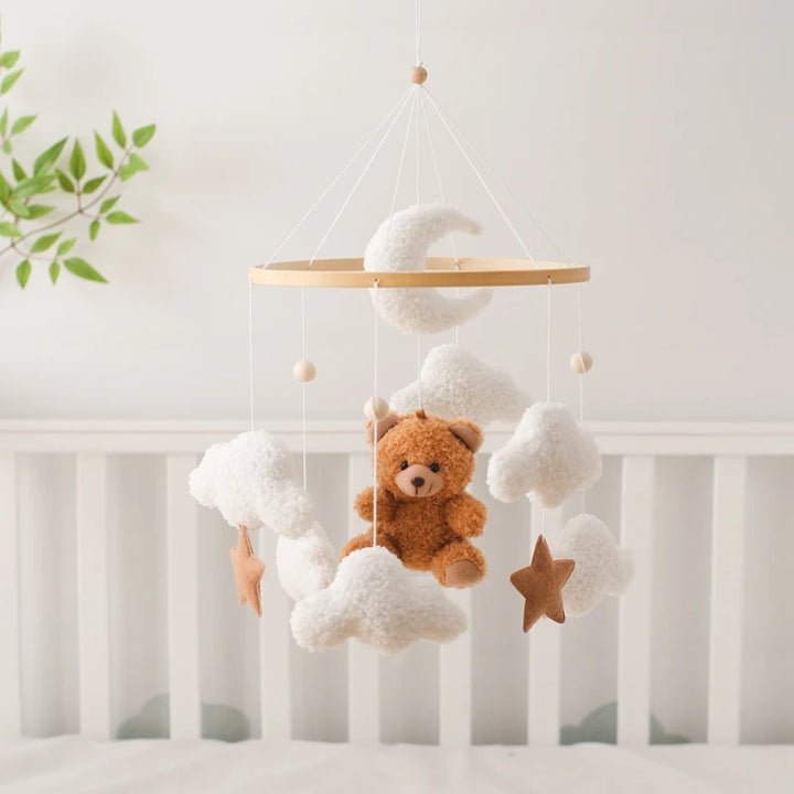 Cartoon Bear Crib Mobile – Soft Felt Music Bell for Newborns