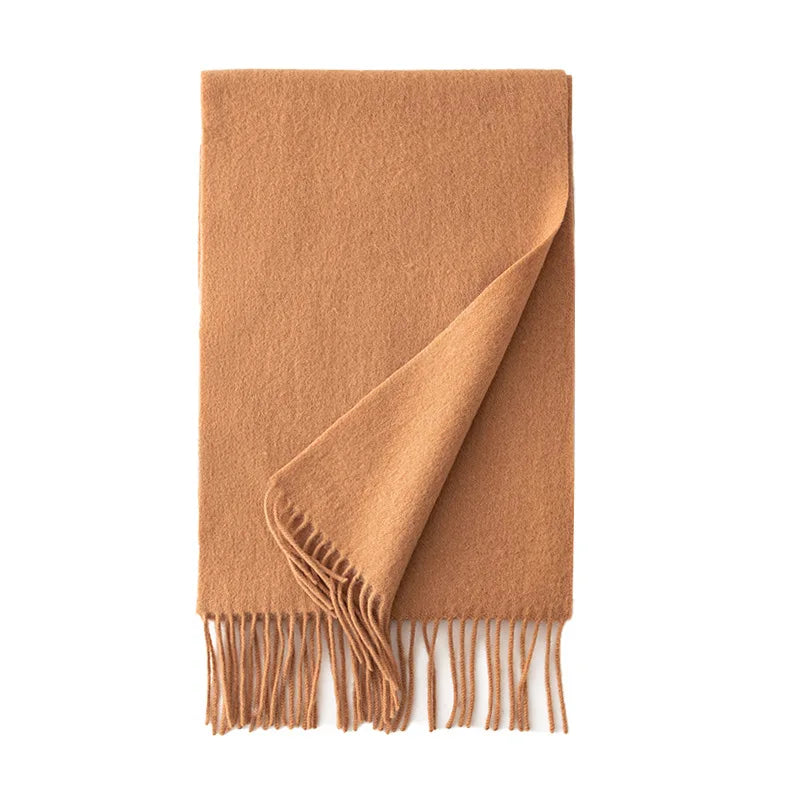 Ladies 100% Pure Wool Scarf Versatile Simple Design Warm Solid Color Shawl for Autumn Winter Commute