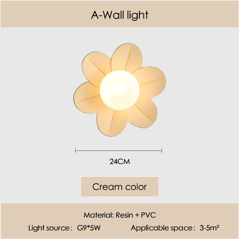 Petal Flower Wall Lamps for Children's Room Princess Bedroom Girl's Bedside Light Romantic LED Glass Flower Design Nursery Lighting