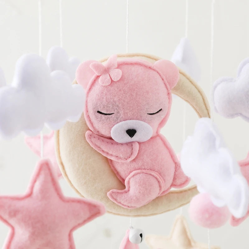 Cartoon Bear Crib Mobile – Soft Felt Music Bell for Newborns