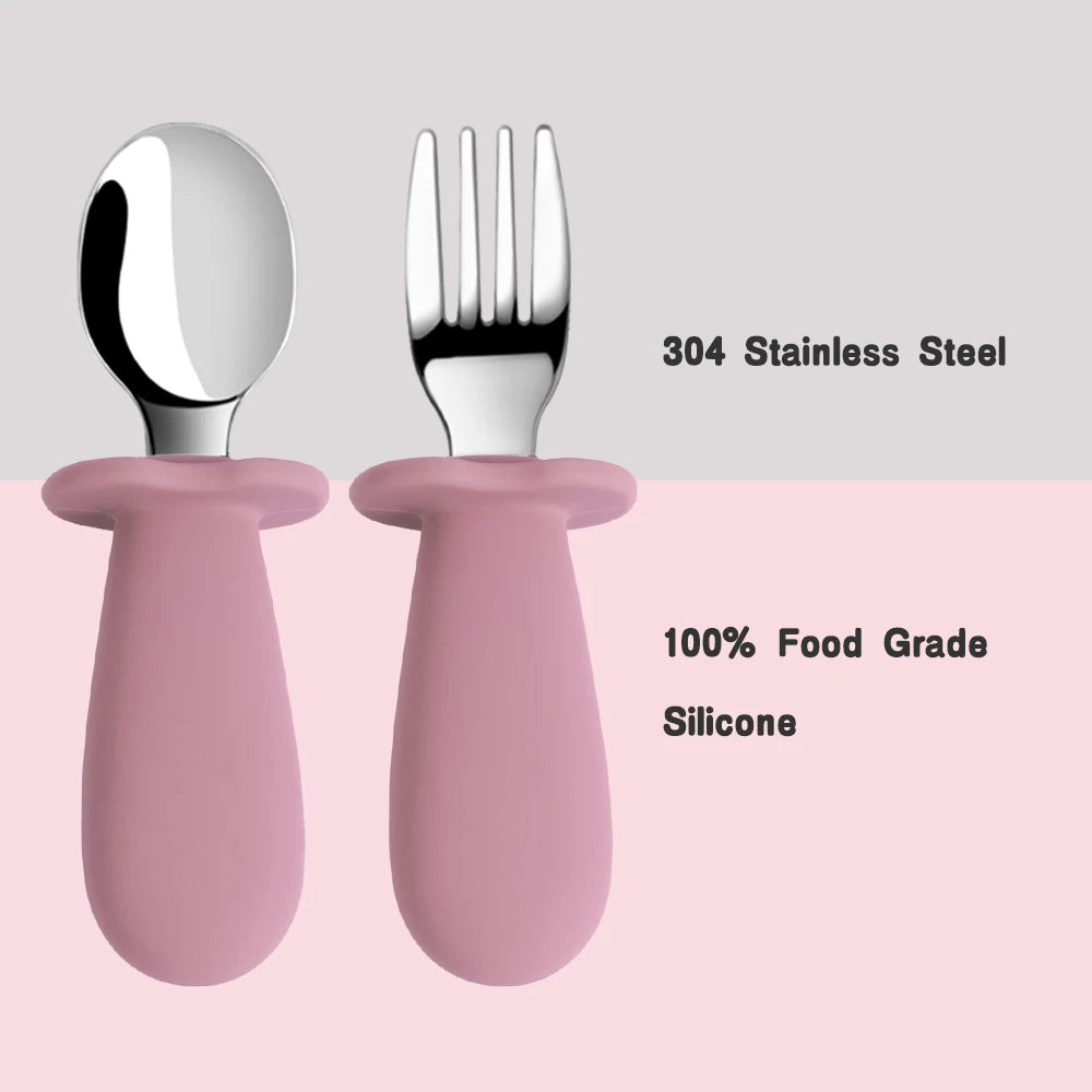 Support DIY names Baby Tableware Set Children Utensil Stainless Steel Toddler Dinnerware Cutlery Infant Food Feeding Spoon Fork