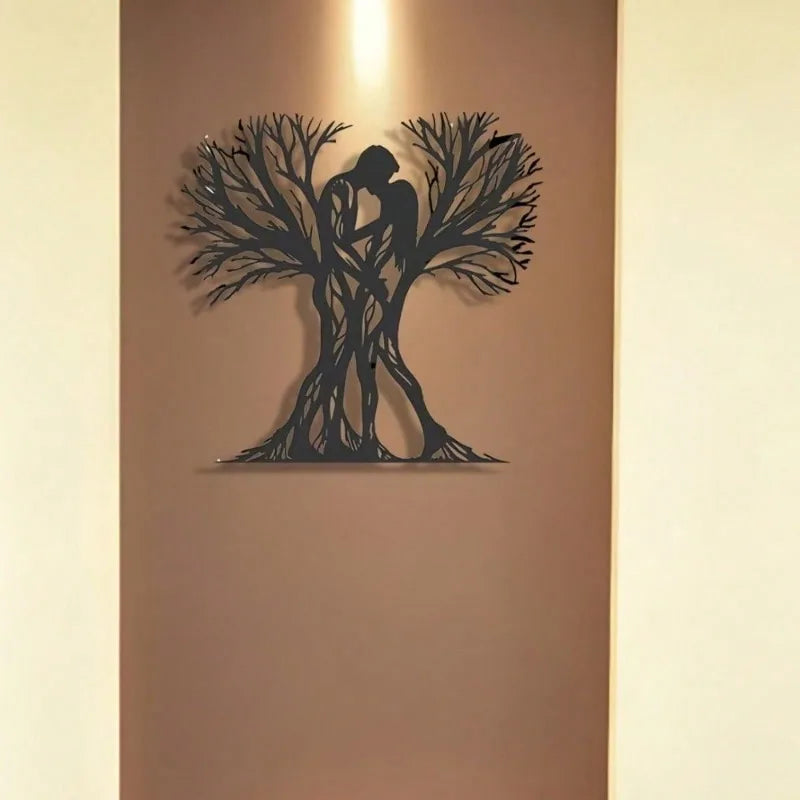 Couple & Tree Metal Wall Art – Flower-Adorned Decor for Living Room, Bedroom & Holiday Gifting
