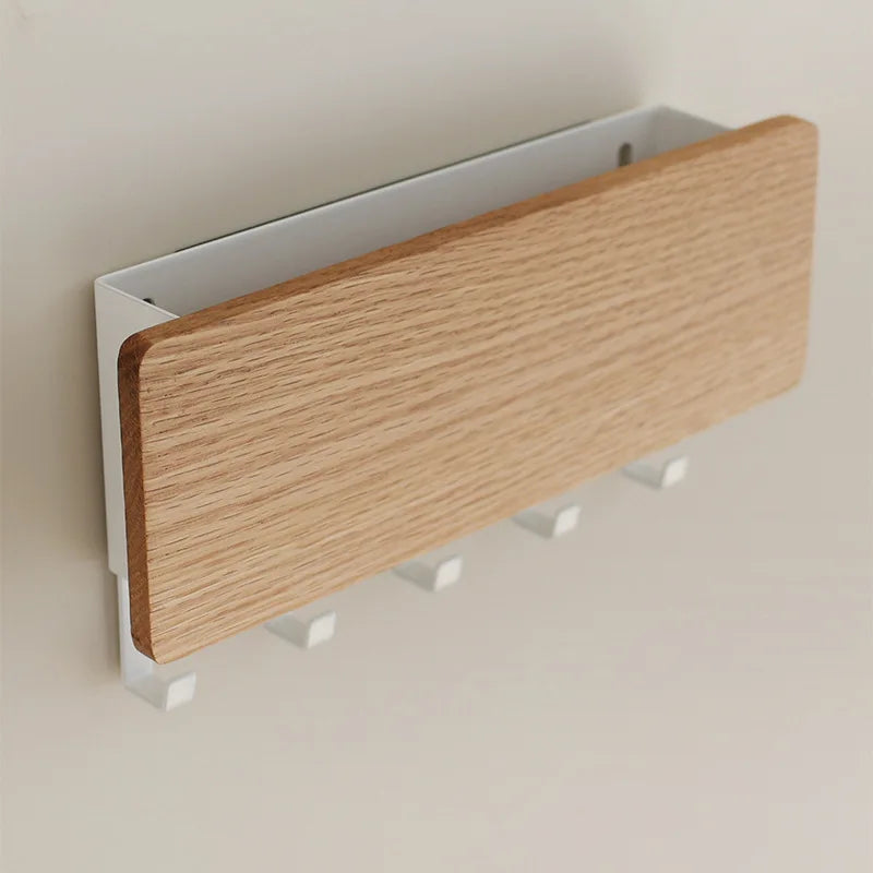 Rustic Wood Wall Key Holder with 5 Hooks Farmhouse Style Floating Shelf Home Decor Organizing Storage Solution