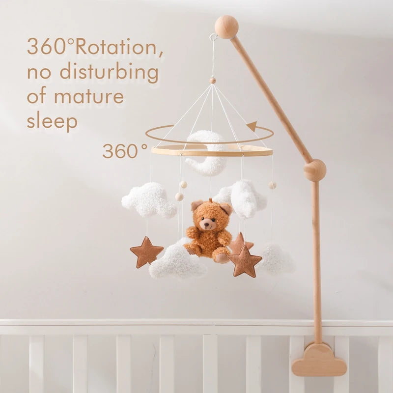 Cartoon Bear Crib Mobile – Soft Felt Music Bell for Newborns