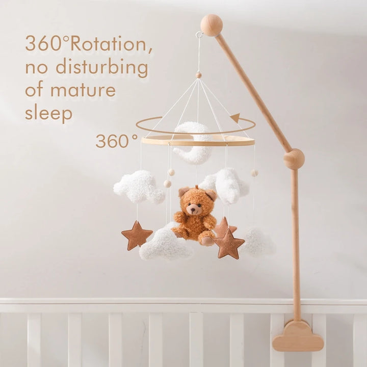 Cartoon Bear Crib Mobile – Soft Felt Music Bell for Newborns