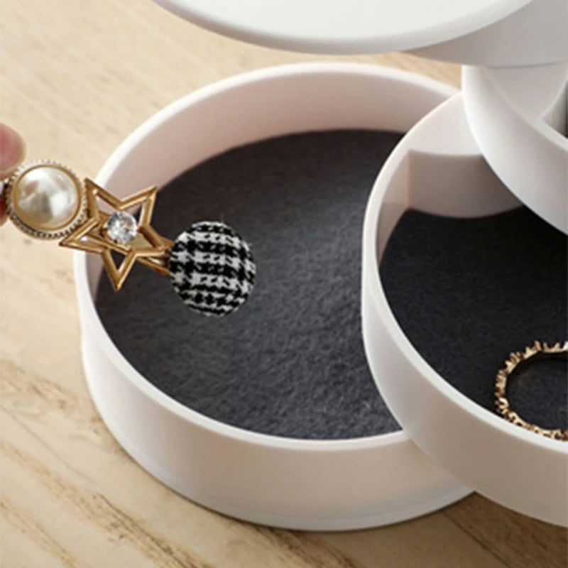 Multi-Layer Velvet Lined Rotating Jewelry Organizer Box for Earrings Necklaces Rings Desktop Anti-Dust Makeup Holder Storage