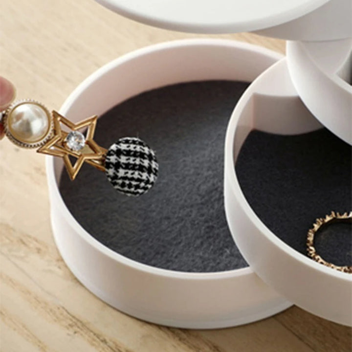 Multi-Layer Velvet Lined Rotating Jewelry Organizer Box for Earrings Necklaces Rings Desktop Anti-Dust Makeup Holder Storage