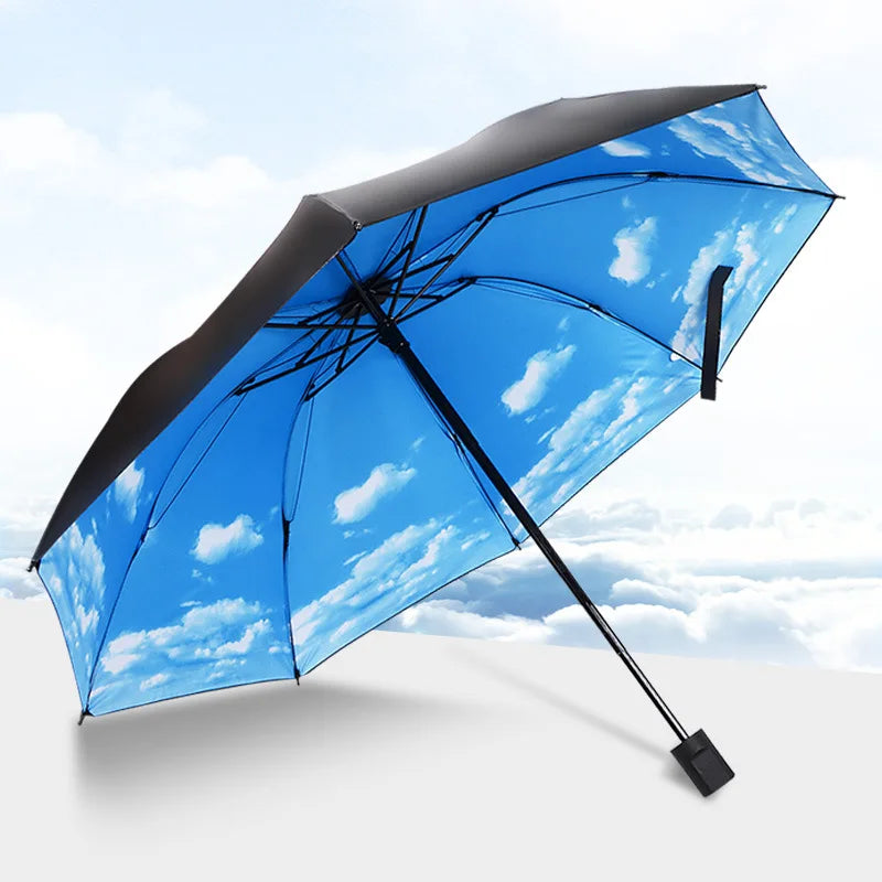 Blue Sky Umbrella – Anti-UV Folding Parasol with Cloud Print for Men & Women