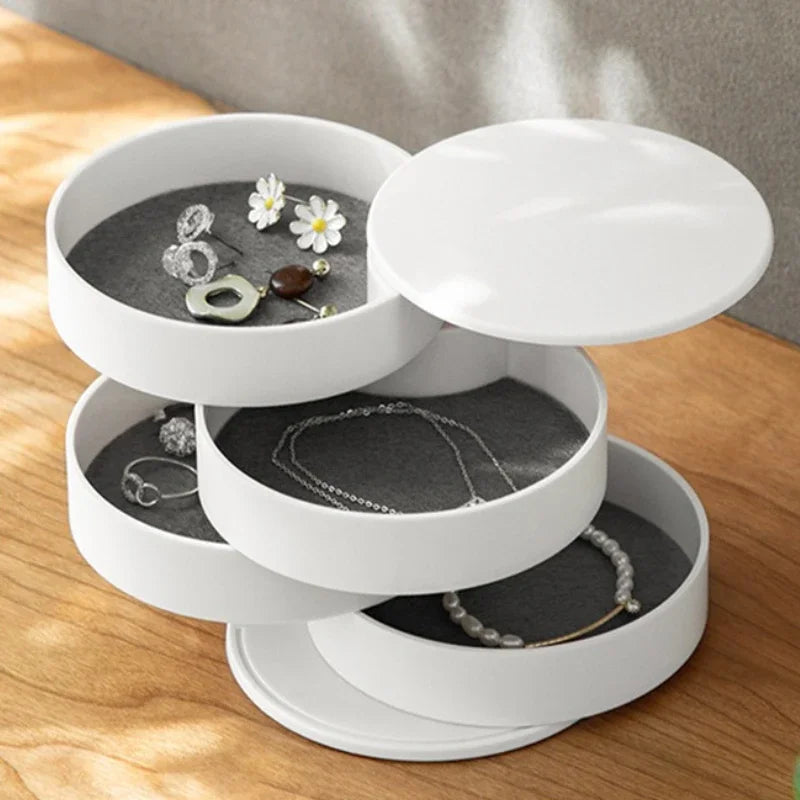 Multi-Layer Velvet Lined Rotating Jewelry Organizer Box for Earrings Necklaces Rings Desktop Anti-Dust Makeup Holder Storage