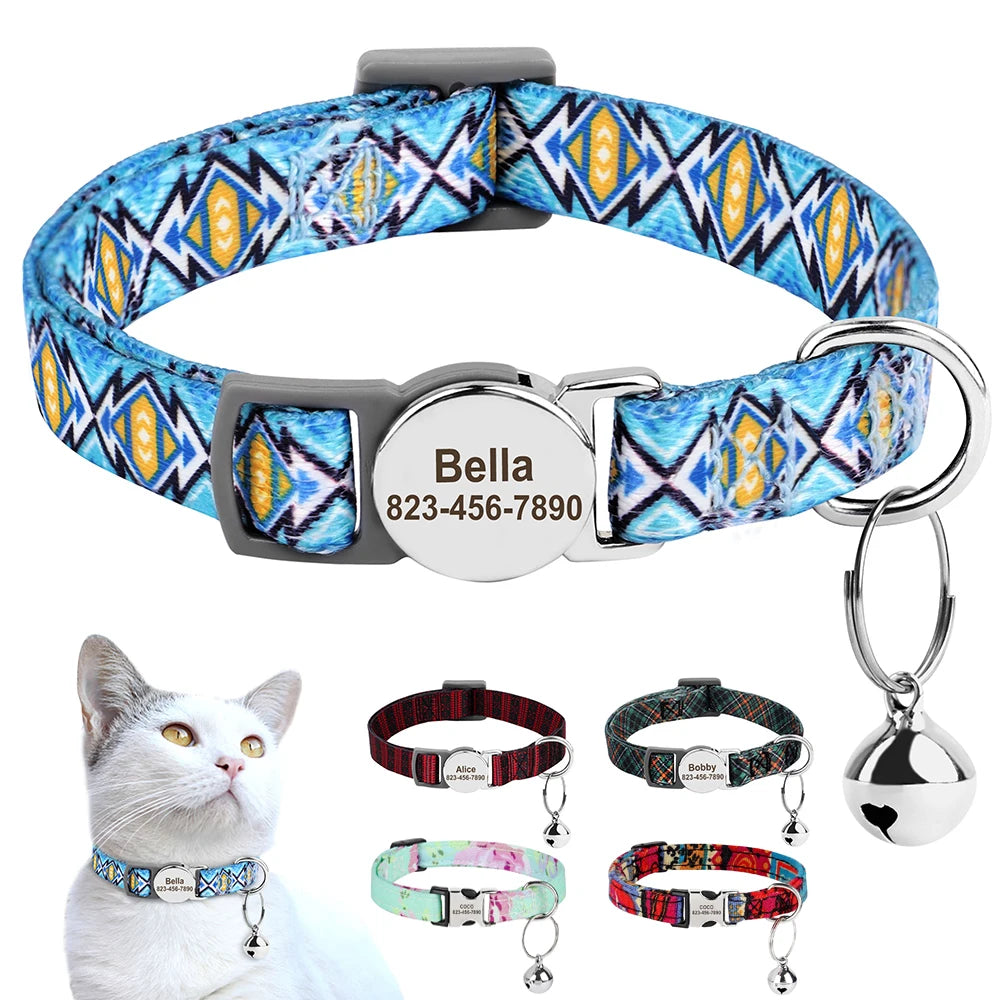 Personalized Cat Collar – Adjustable with Bell & Engraved ID Tag