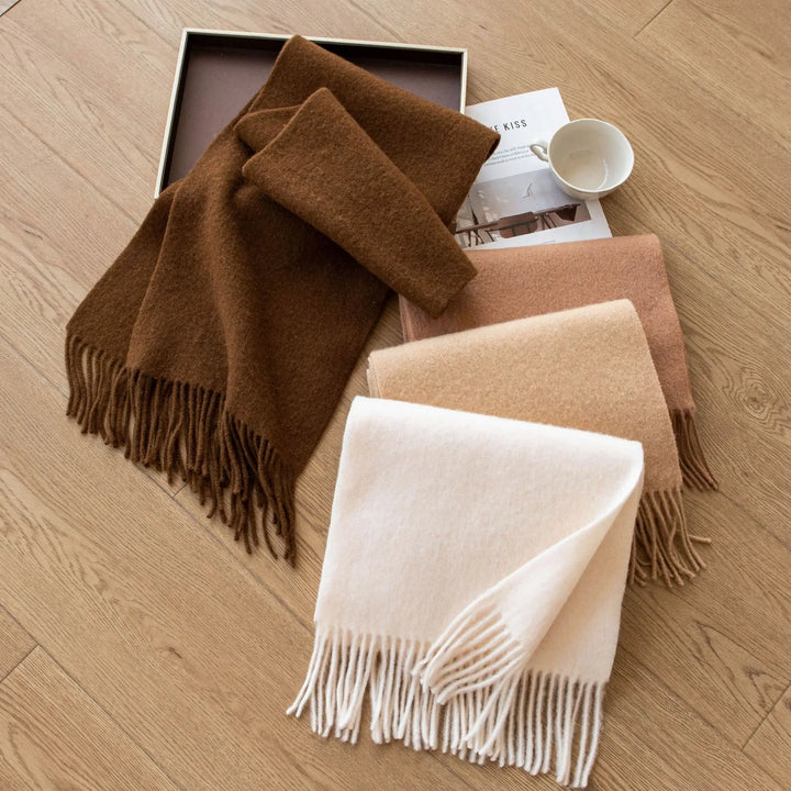 Ladies 100% Pure Wool Scarf Versatile Simple Design Warm Solid Color Shawl for Autumn Winter Commute