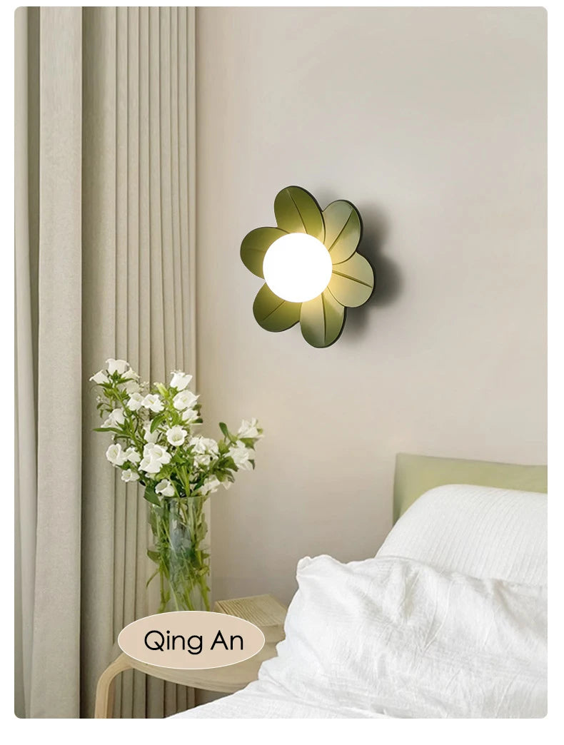 Petal Flower Wall Lamps for Children's Room Princess Bedroom Girl's Bedside Light Romantic LED Glass Flower Design Nursery Lighting