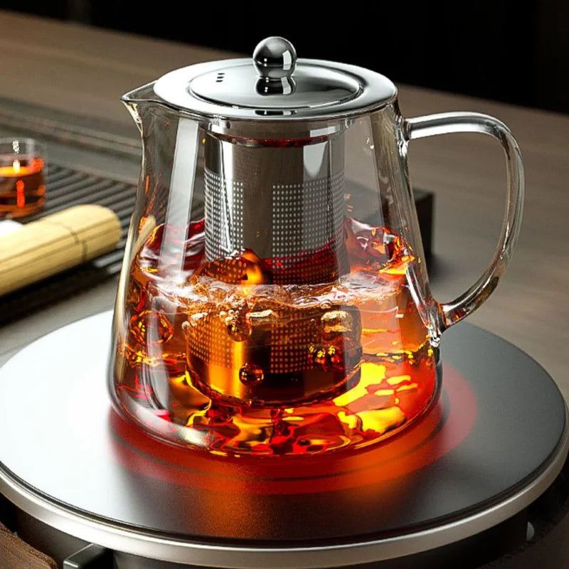 Heat Resistant Glass Teapot 401-500ml with Stainless Steel Tea Strainer Infuser Kung Fu Tea Set for Puer Oolong Flower Kettle