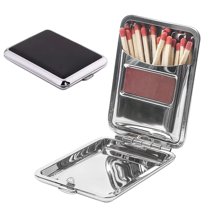Stainless Steel Matchbox Case – Durable Metal Holder with Striker Plate