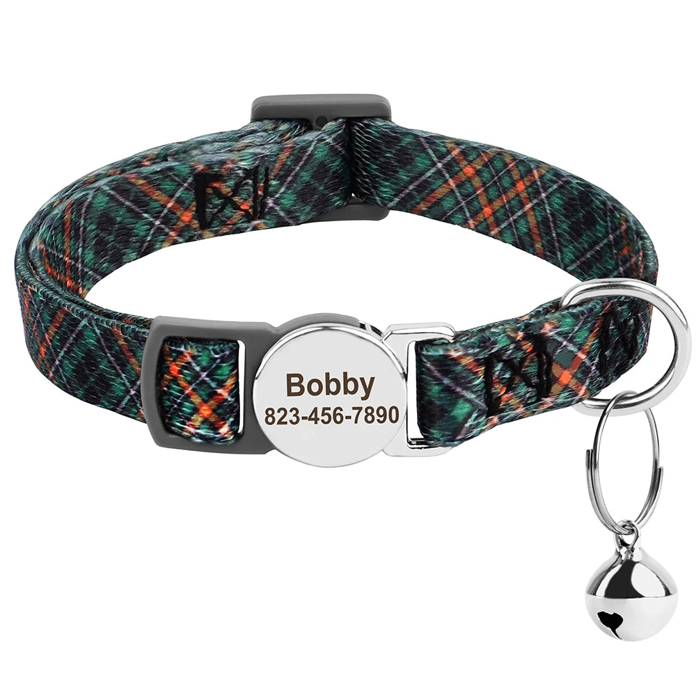 Personalized Cat Collar – Adjustable with Bell & Engraved ID Tag
