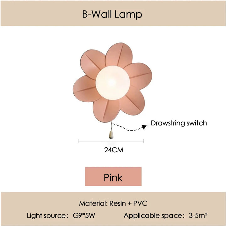 Petal Flower Wall Lamps for Children's Room Princess Bedroom Girl's Bedside Light Romantic LED Glass Flower Design Nursery Lighting