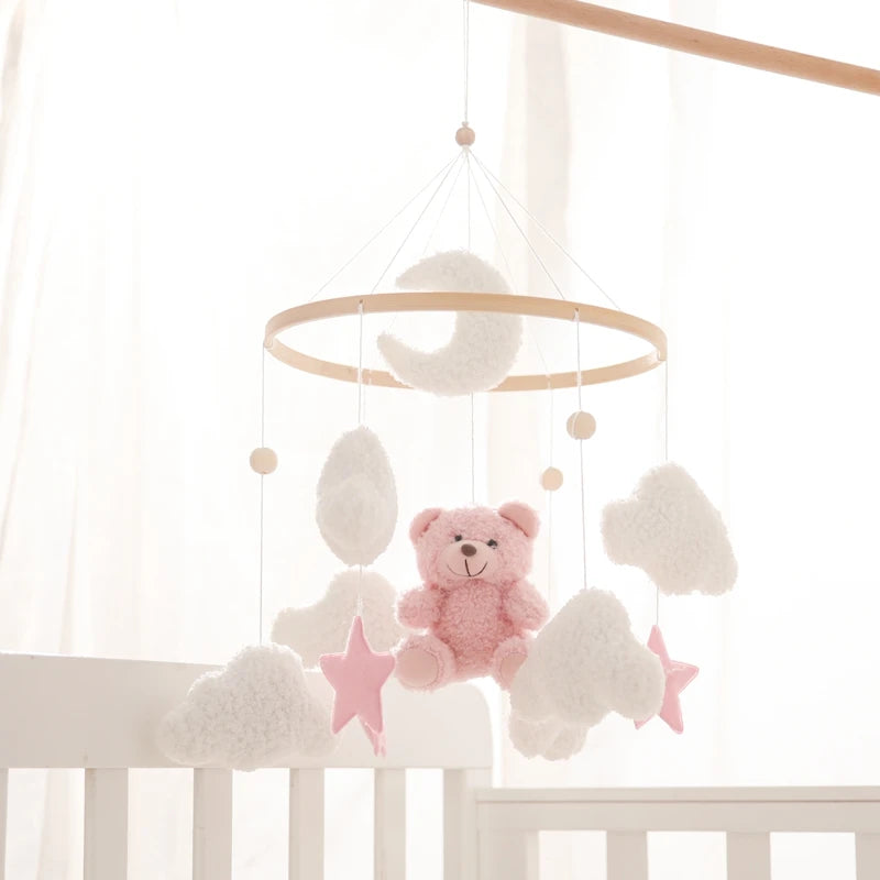 Cartoon Bear Crib Mobile – Soft Felt Music Bell for Newborns
