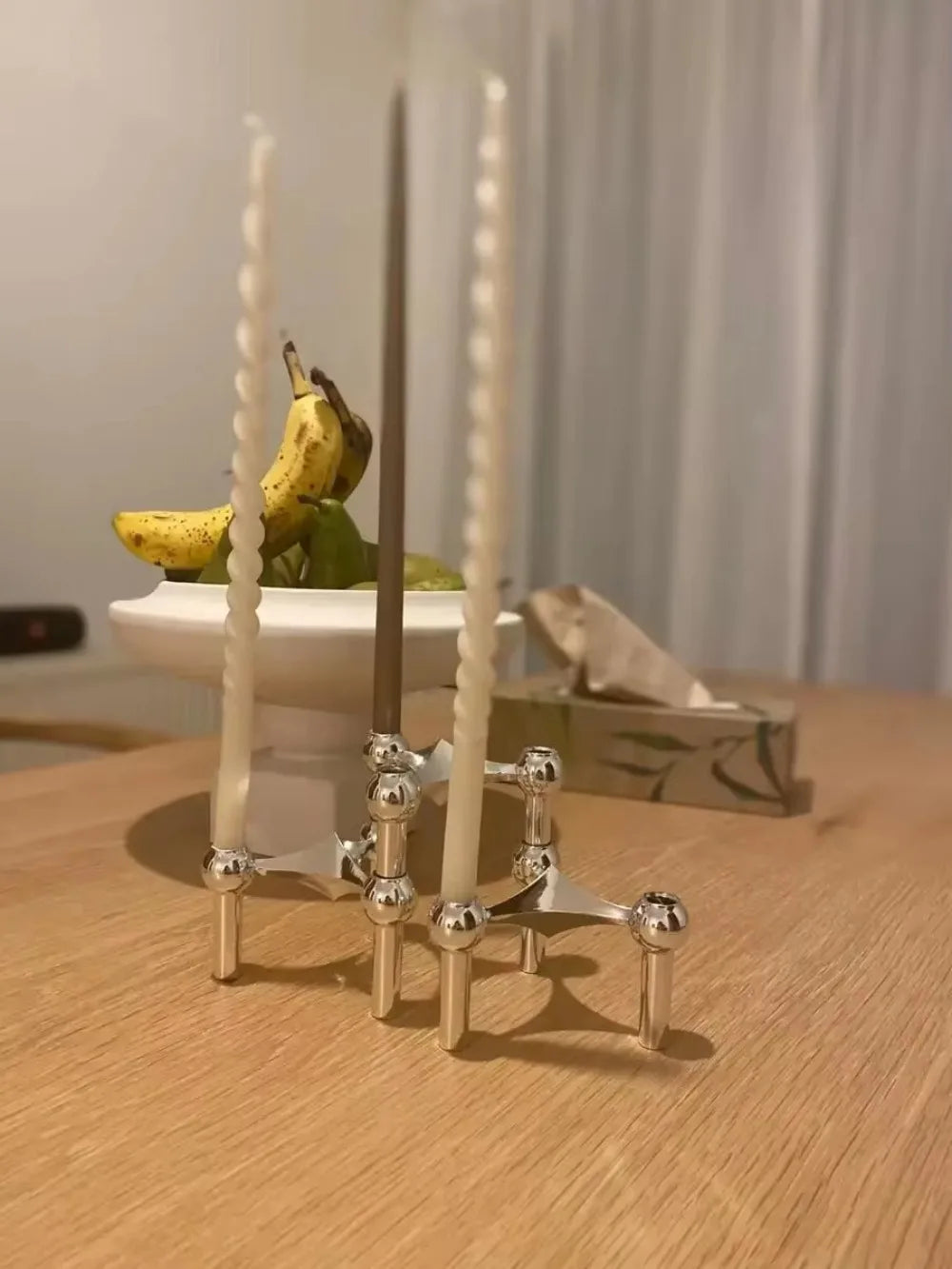 Nordic Silver Metal Molecular Structure Candle Holder Modern Style Stainless Steel Candelabra Living Room Centerpiece Decoration Gift