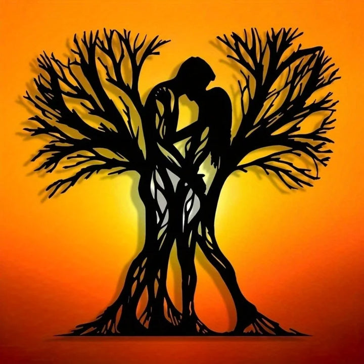 Couple & Tree Metal Wall Art – Flower-Adorned Decor for Living Room, Bedroom & Holiday Gifting