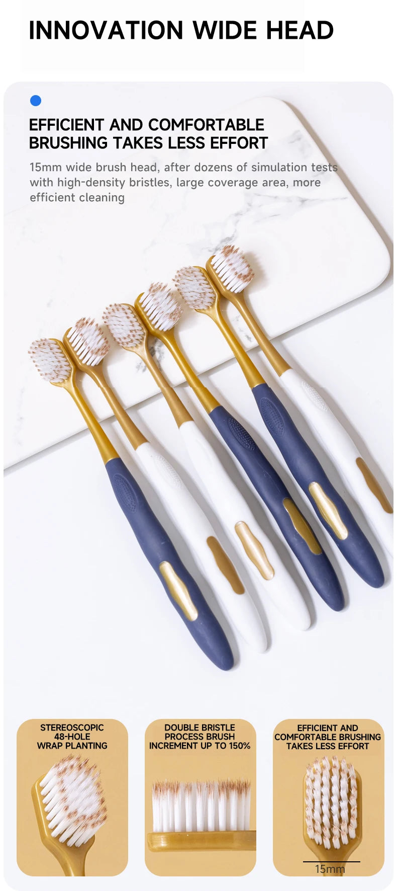 Soft Adult Toothbrush – Wide Head, Ultra-Fine Bristles for Gum Care & Travel