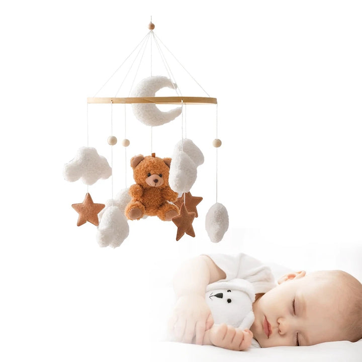 Cartoon Bear Crib Mobile – Soft Felt Music Bell for Newborns