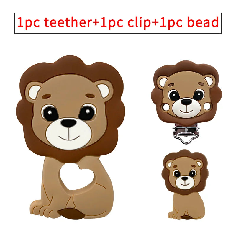 Lion Baby Teether Set – 1/3/10pcs Silicone Beads & Pacifier Chain